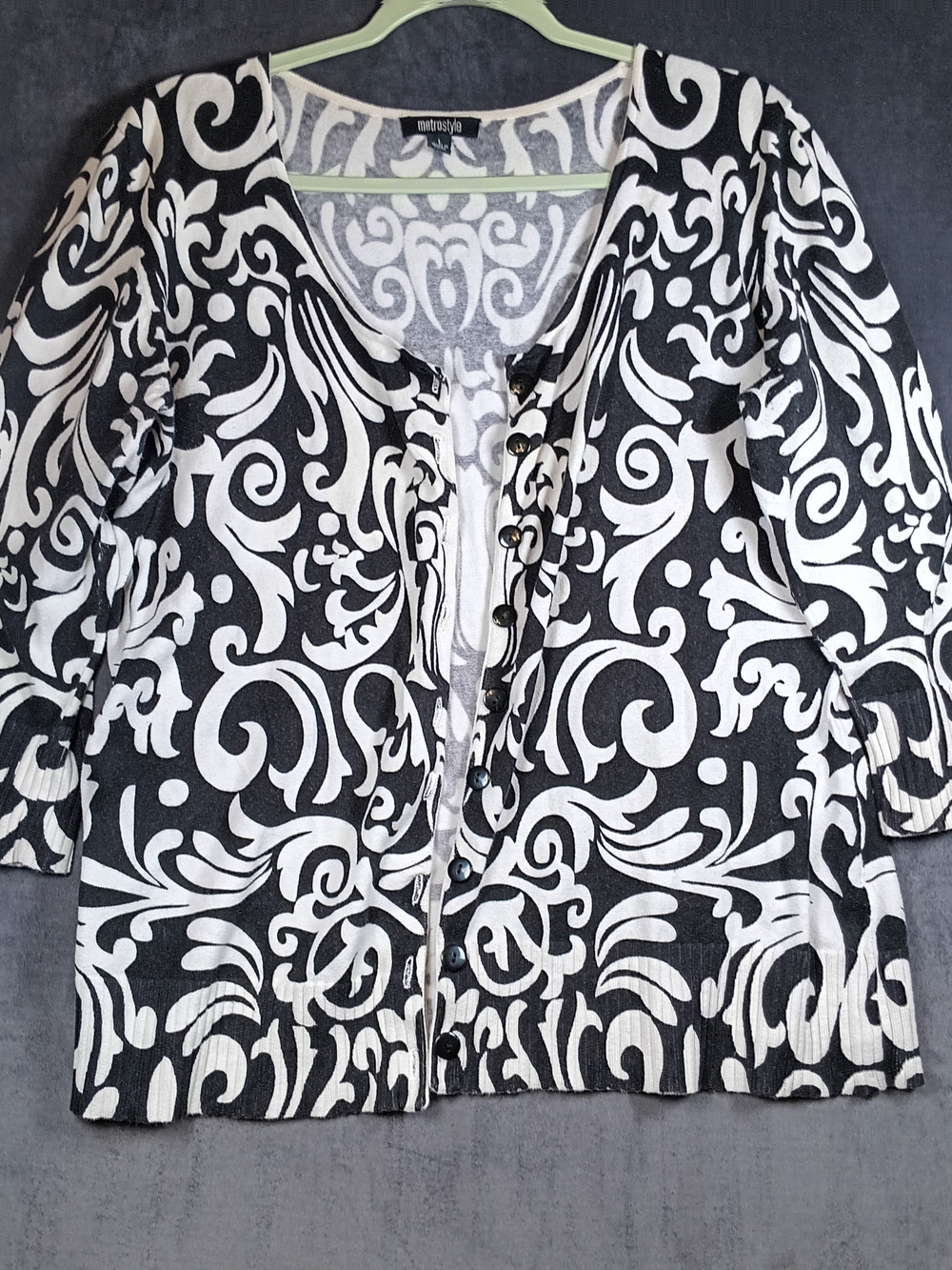 metrostyle black and white patterned cardigan